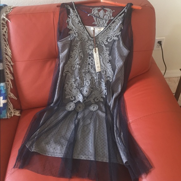 Sheer blue dress with gray lining NWT - Picture 1 of 7